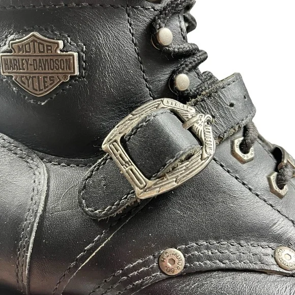 Harley Davidson Black Leather Moto Biker Boots - Picture 11 of 14